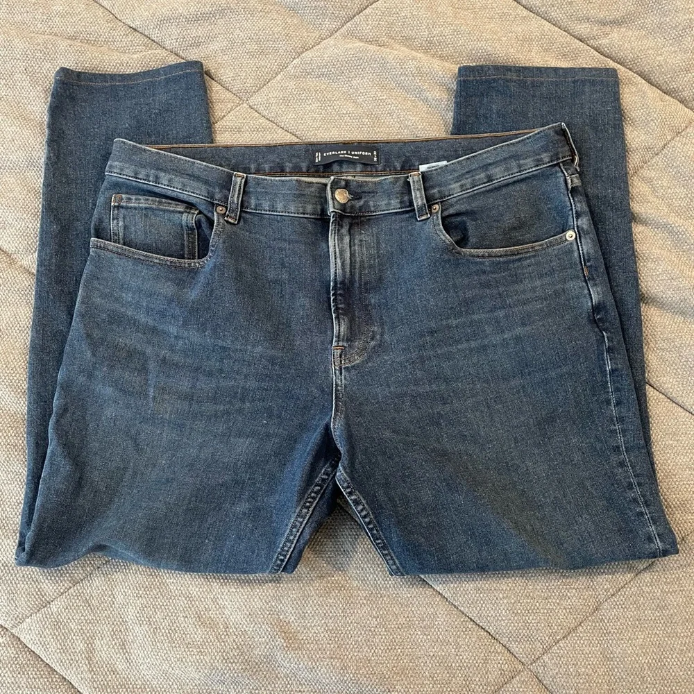 Everlane Uniform Mens The Skinny Jean 38x30 Dark Wash‎ Blue Organic Cotton Denim